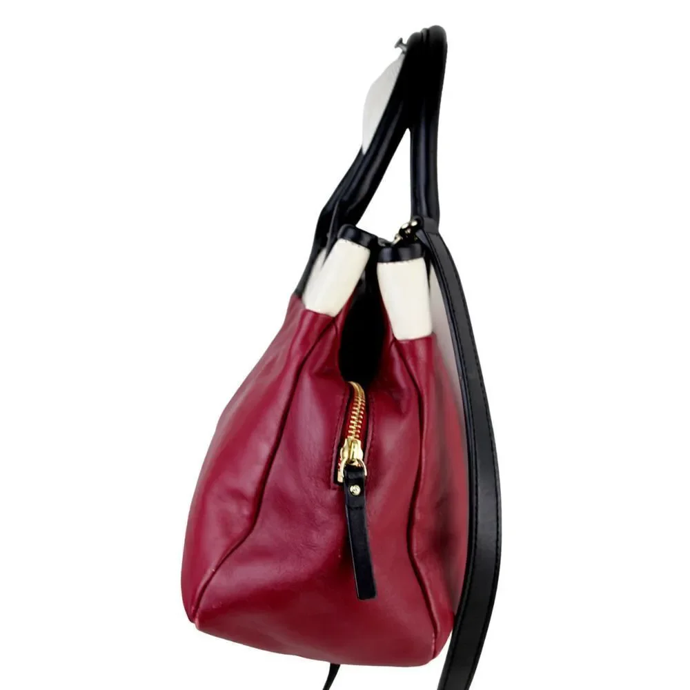Kate Spade BURGUNDY WHITE GENUINE LEATHER X-BODY SATCHEL SHOULDER BAG HANDBAG